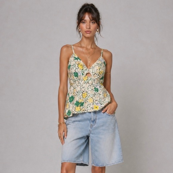 Hope For Flowers Tops - Anthropologie Hope For Flowers Floral Cami Top S Yellow Green Boho Cotton Tank